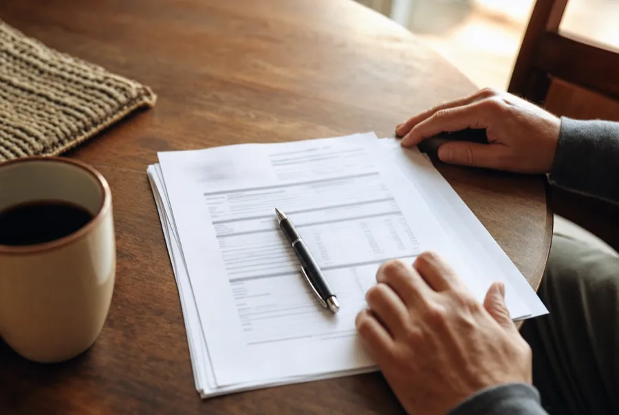 A printed estimate and a pen on a kitchen table